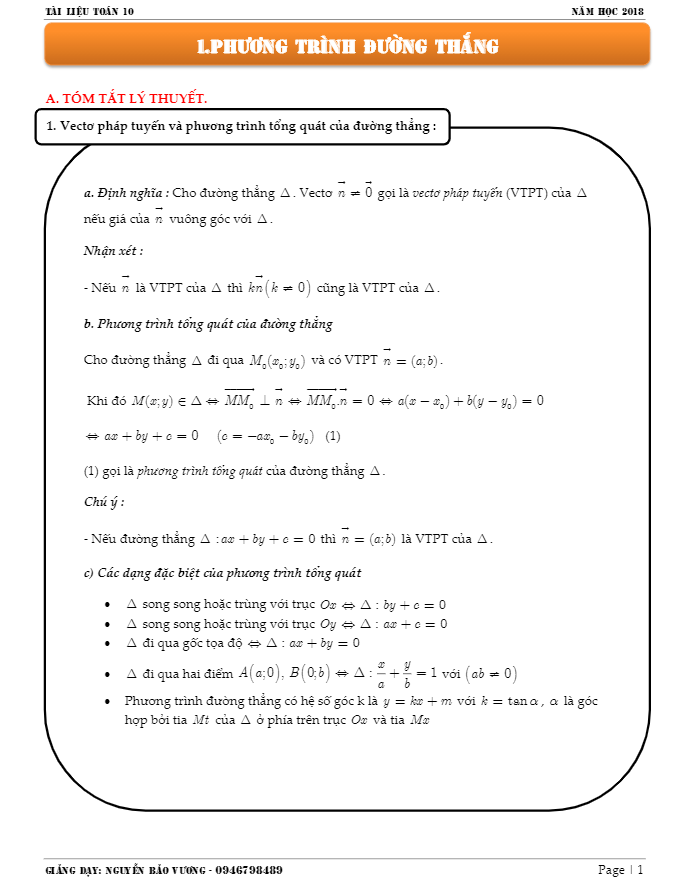 Phương trình đường thẳng Oxy - Nguyễn Bảo Vương